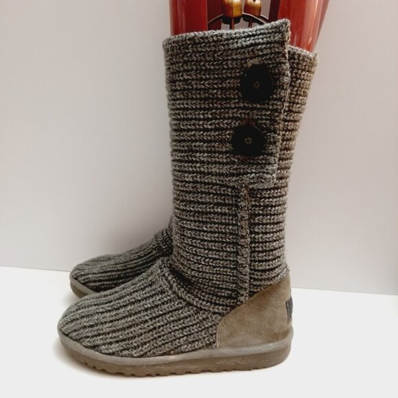 UGG Classic Cardy Boots 2-Button Tall / Fold-Over Knit Grey Sz 5 - Picture 7 of 16